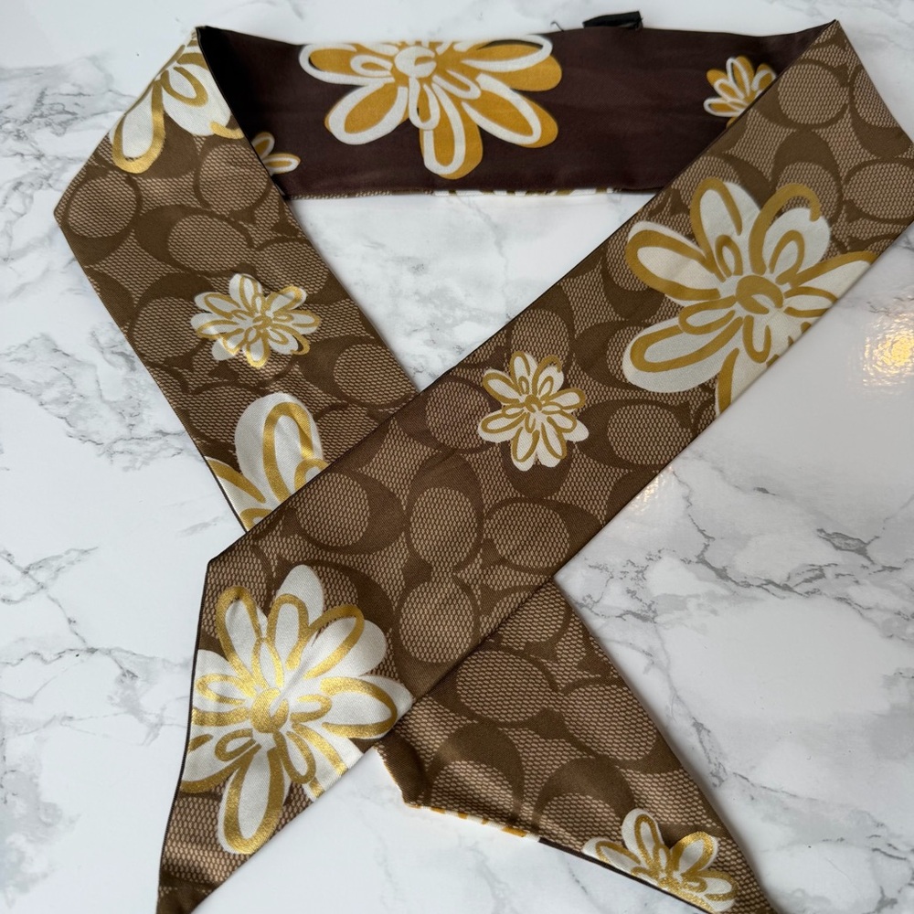 Coach Silk Brown and Gold Floral Twilly
